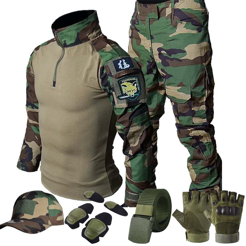 Hunting Outdoor Pants - Ensemble uniforme tactique cargo vert jungle,