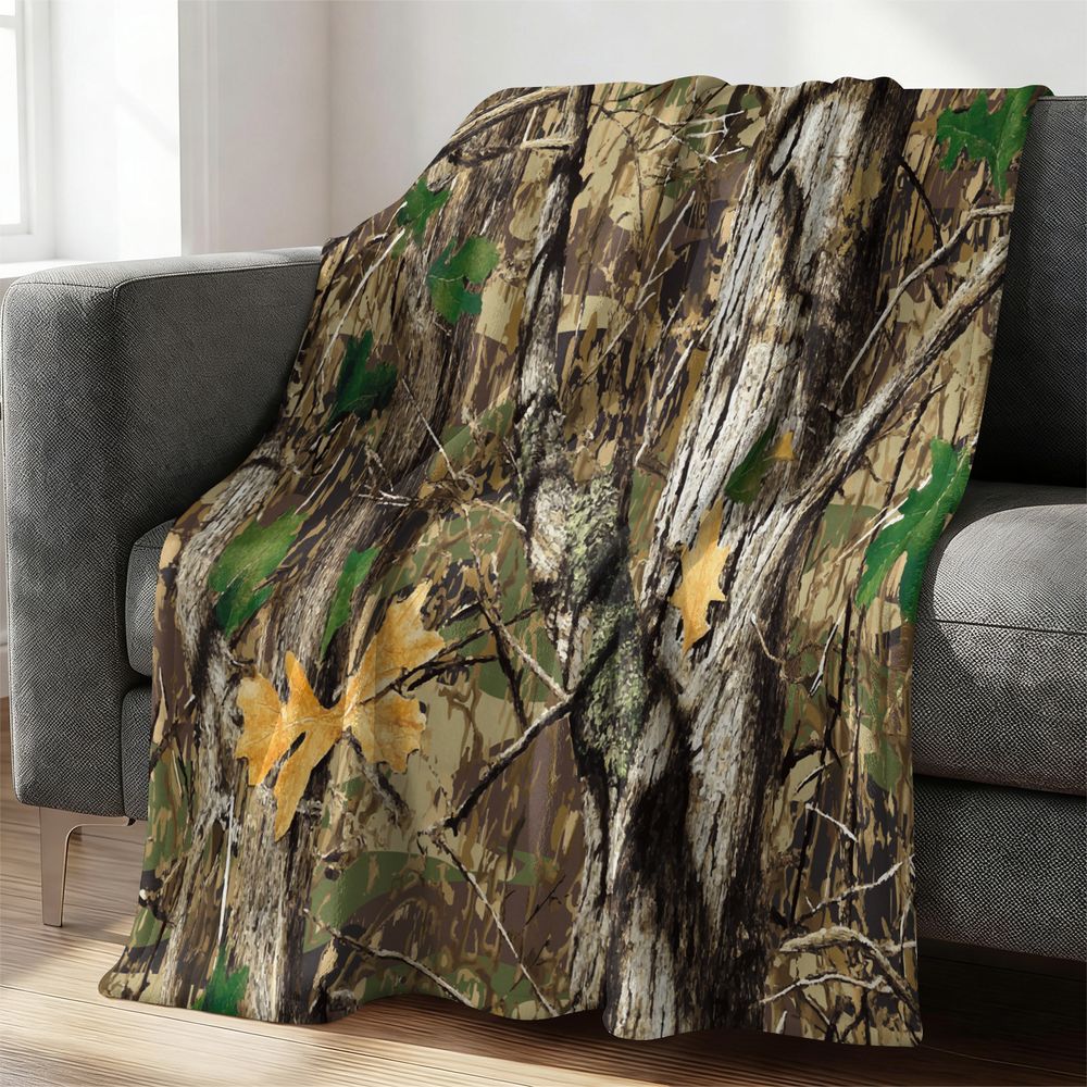 Hunting Outdoor Rug - Couverture en flanelle camouflage forestier, douce